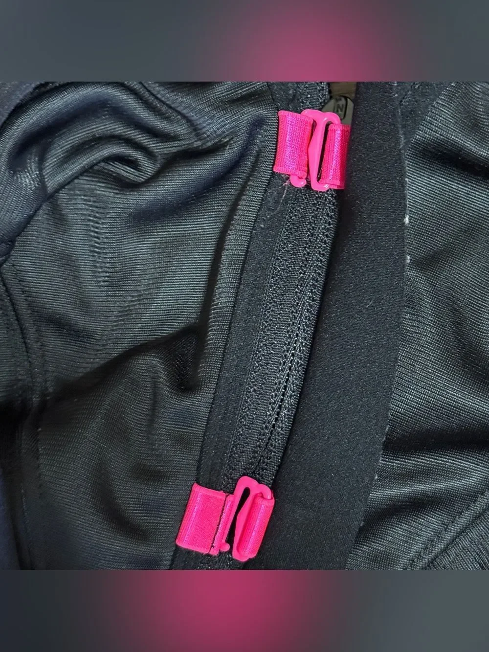 Livi Active for Lane Bryant Black Hot Pink Front-zip Wire-free Sports Bra 38DD